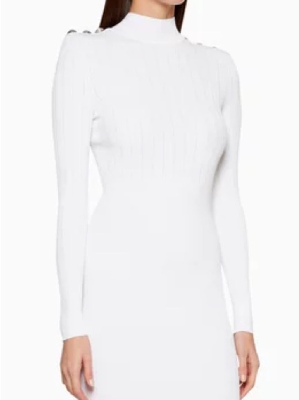 Balmain White Long-Sleeve Knit Mini Dress